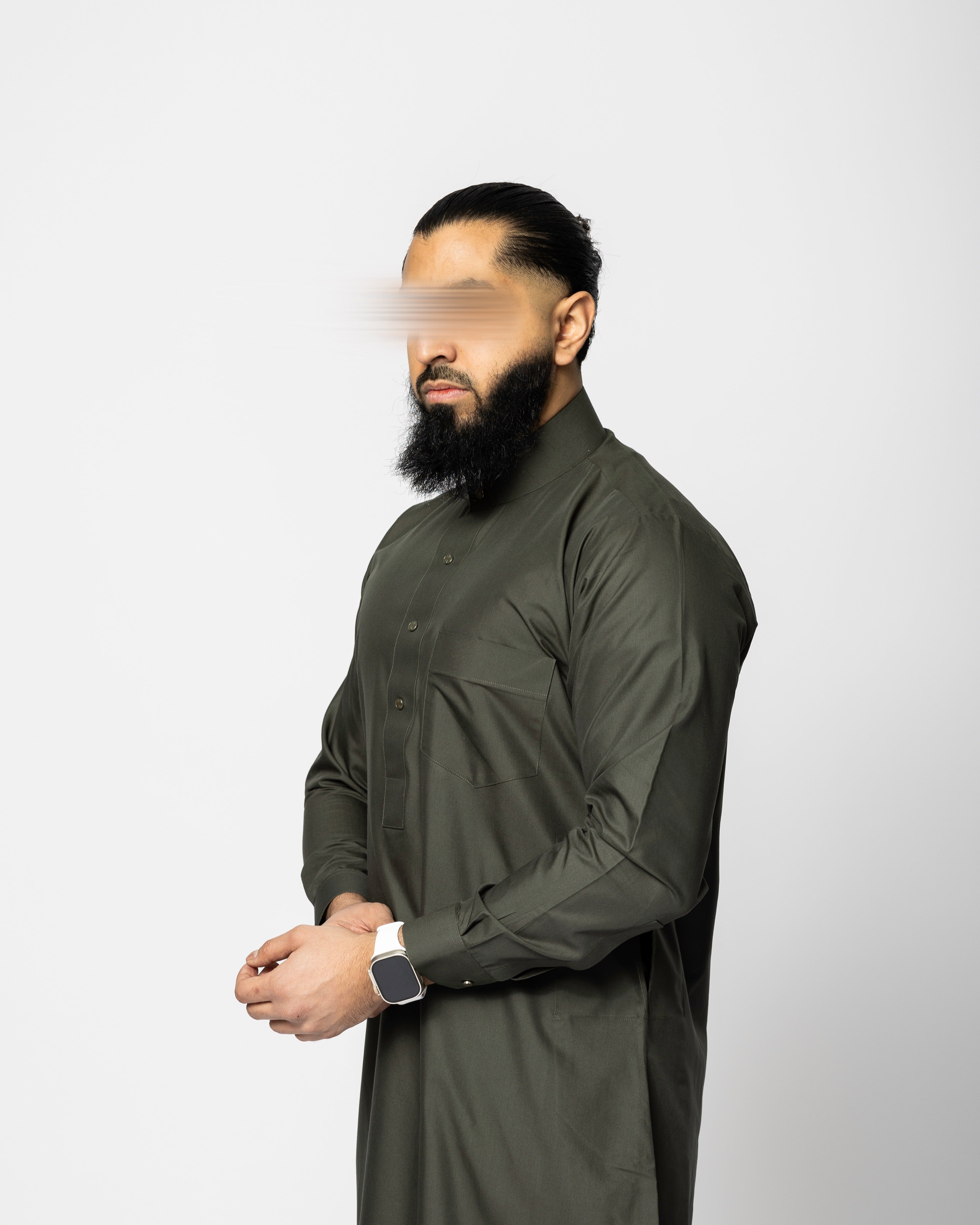 Saudi Qamis Olive Black - Premium Fabric