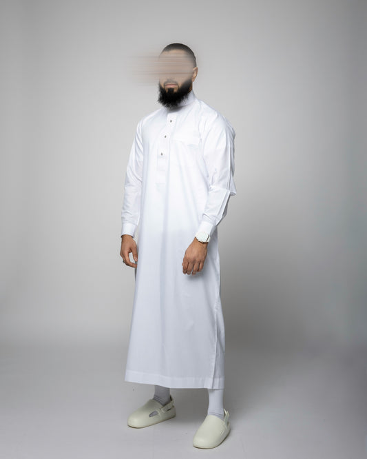 White Saudi Qamis - Premium Fabric