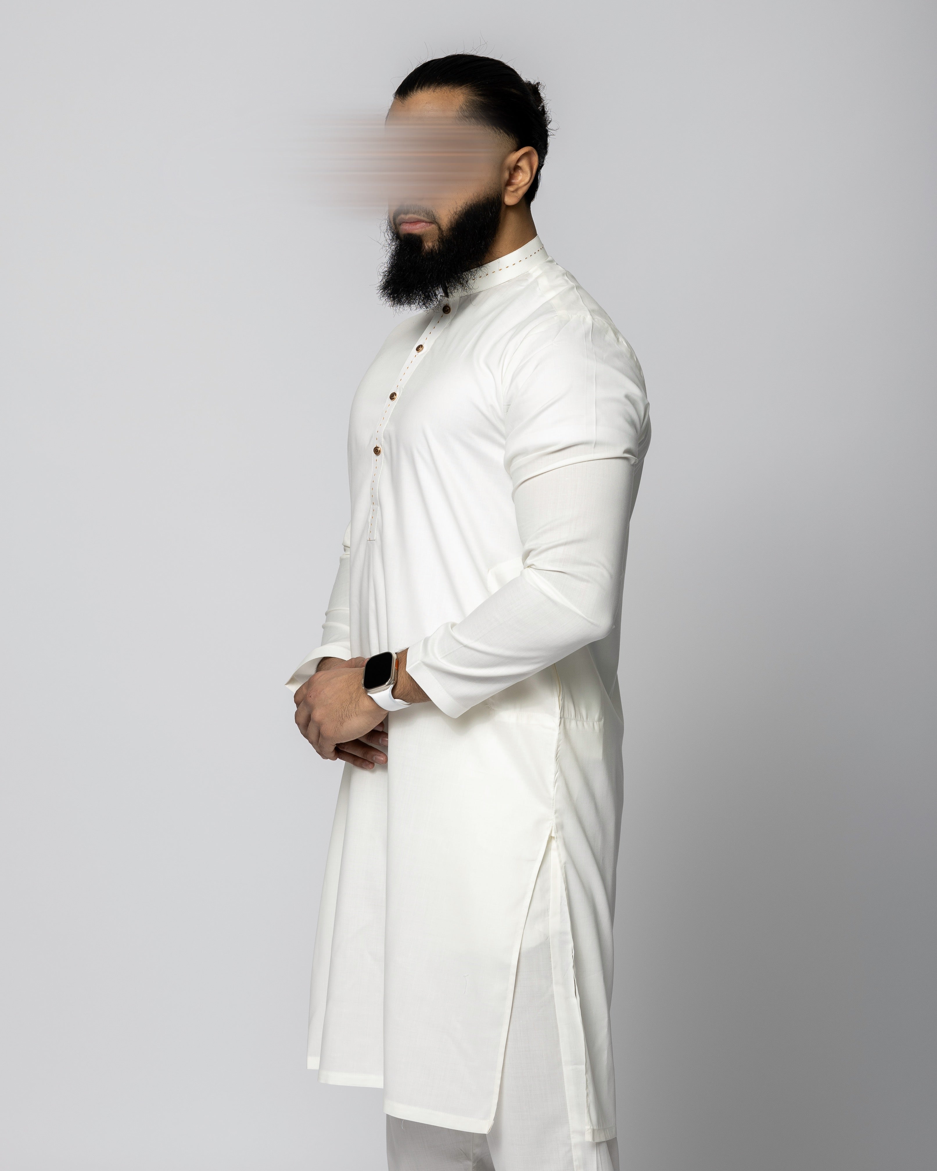 White &amp; Gold Saroual Qamis - Summer Fabric