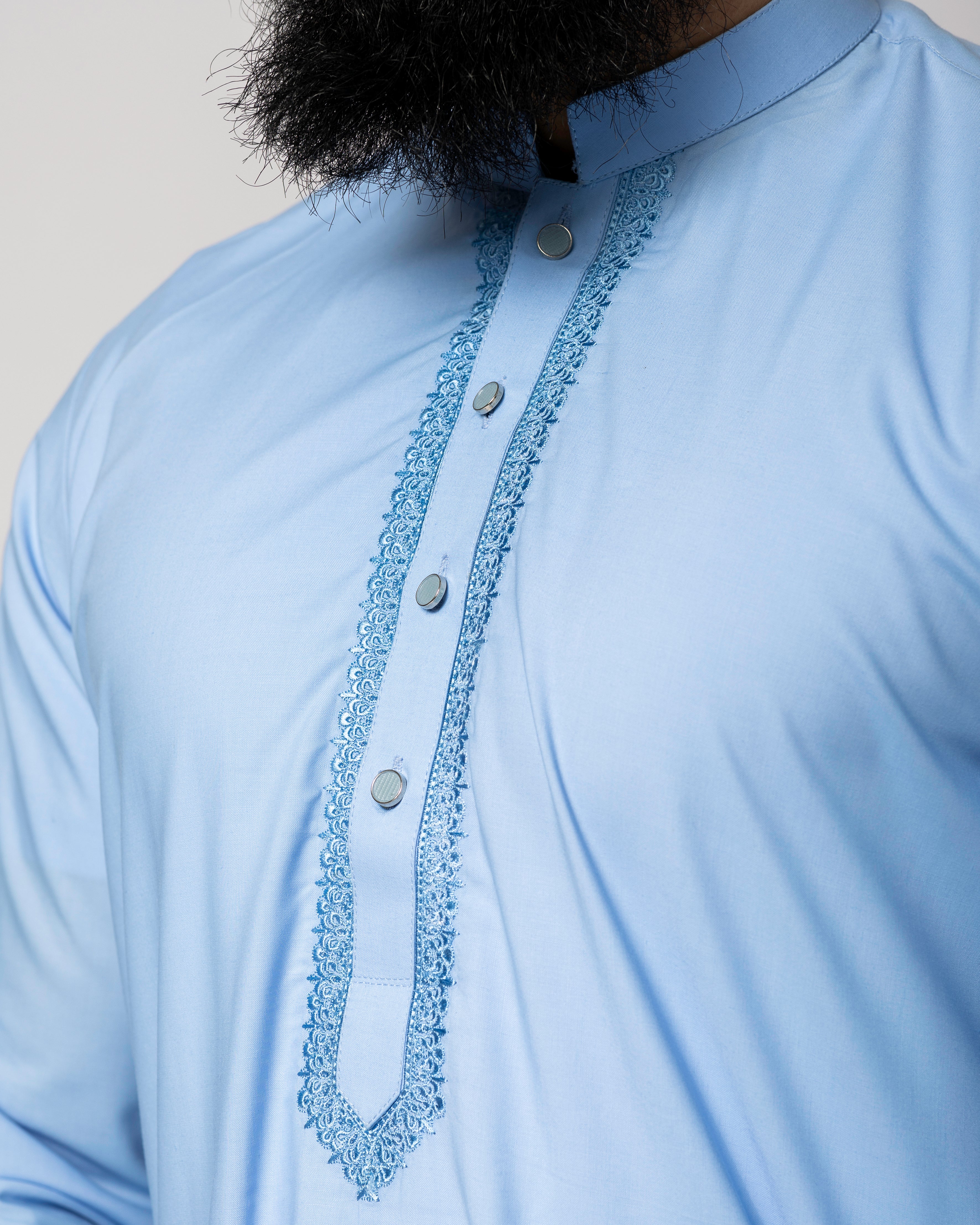 Ocean Blue Saroual Qamis - Summer Fabric 