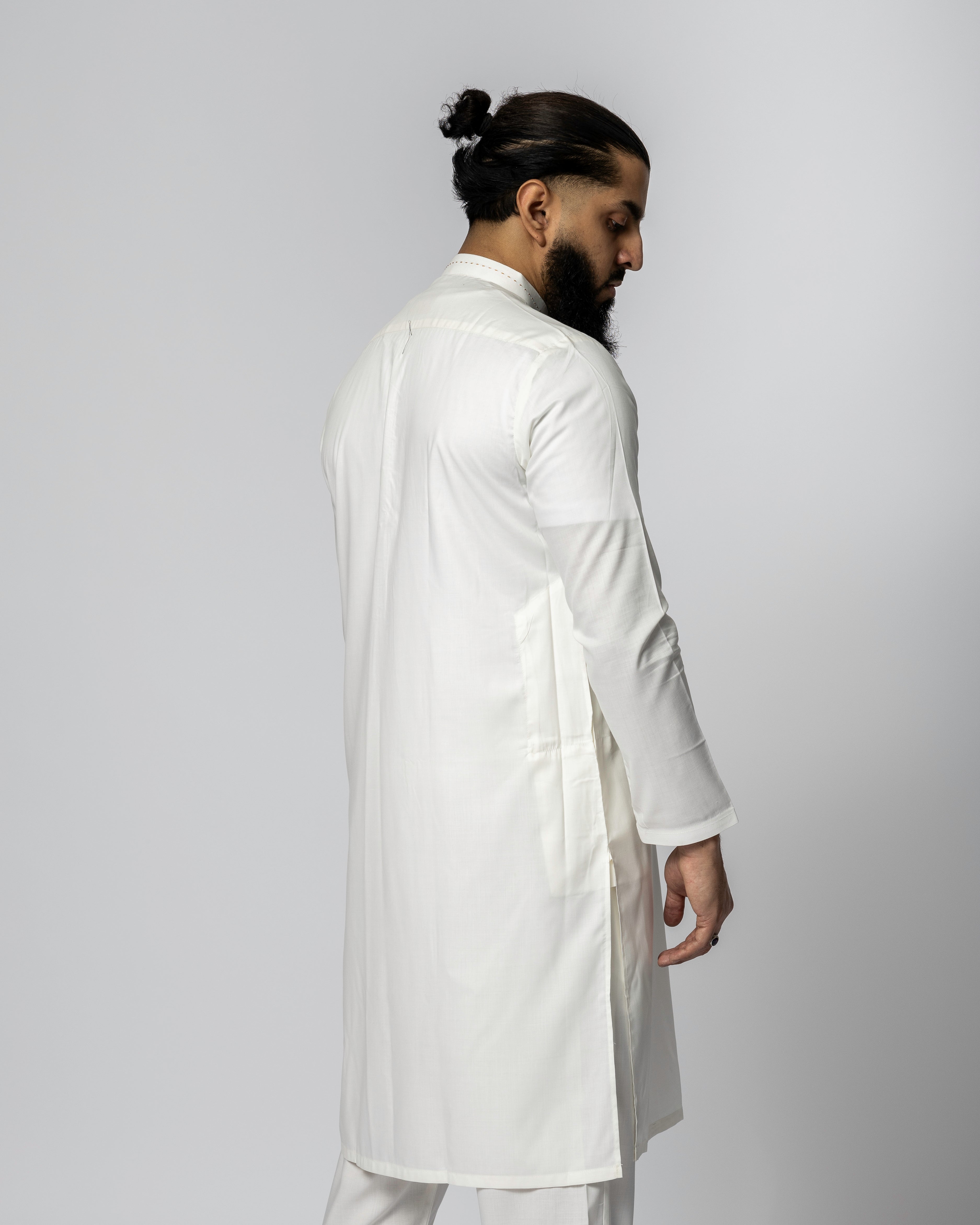 White &amp; Gold Saroual Qamis - Summer Fabric