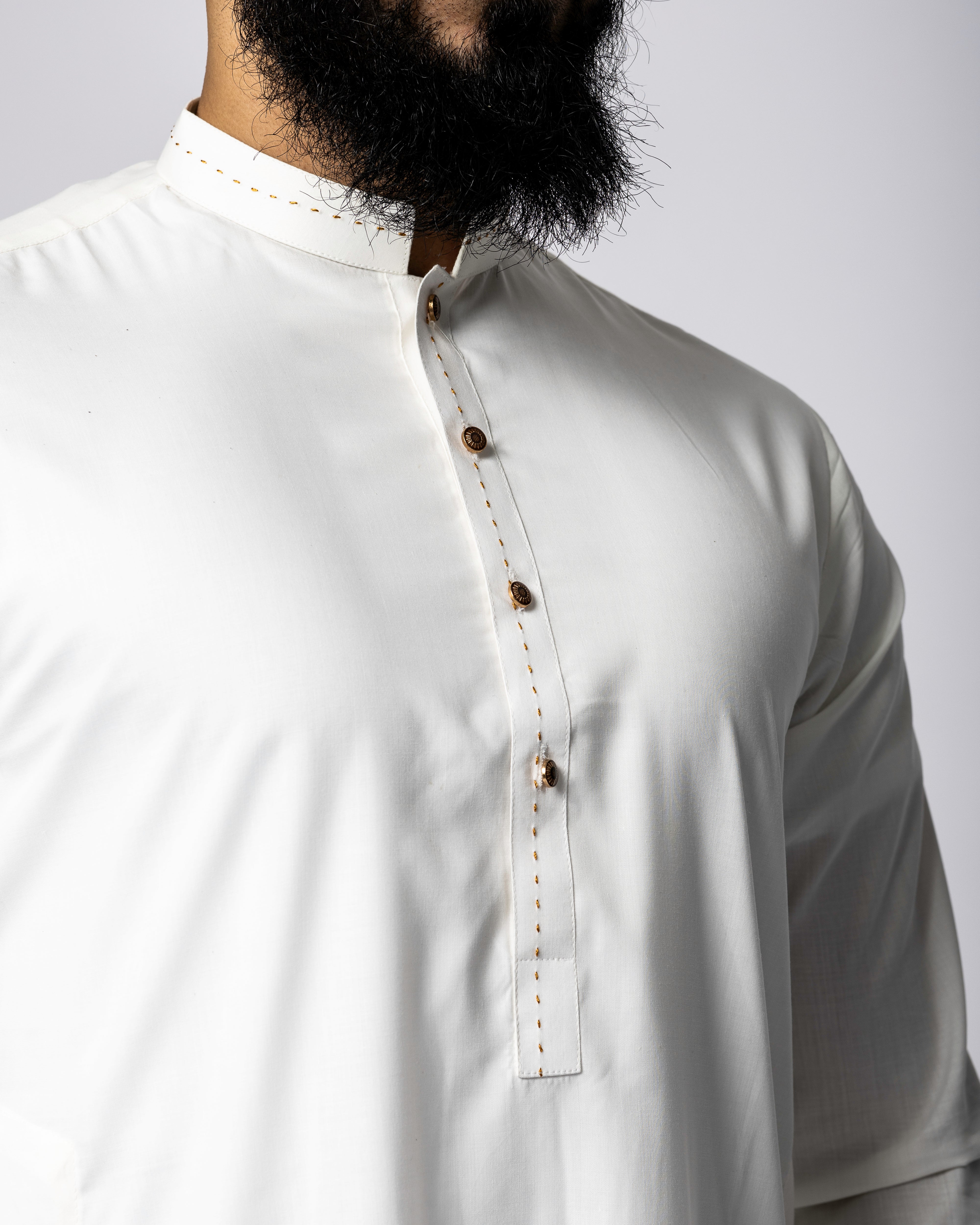 Saroual Qamis Blanc&Doré -  Tissu Summer